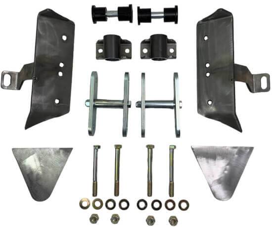 WFO Concepts - Chevy 88-98, ANGLED Shackle Hanger Mount, Inside Frame, Rear of Front Axle w/ 5" Shackles