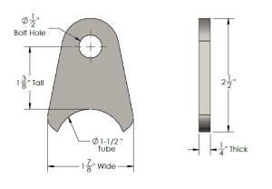 WFO Concepts - Shock Tab, 1-3/8" Tall for 1.5" Tube - Image 2