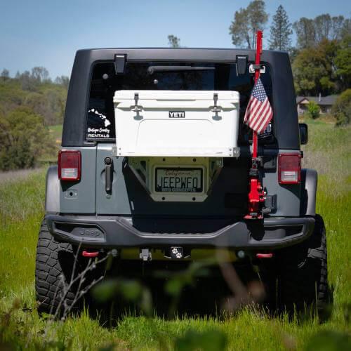 Jeep JK Tailgate Ice Chest Rack With License Plate Mount And Light